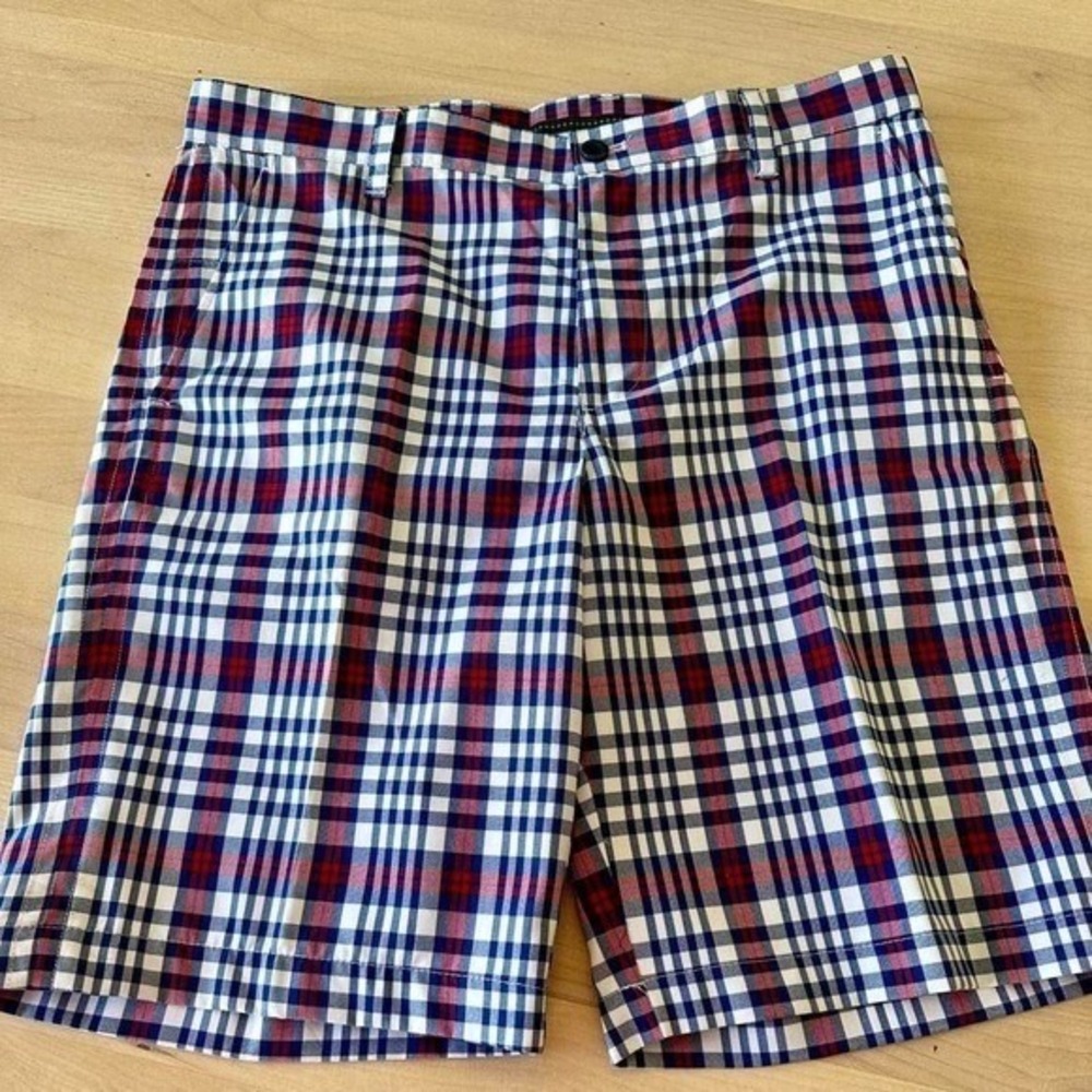 Izod Plaid Shorts Flat Front Casual‎ Everyday Red White Blue Mens Size34